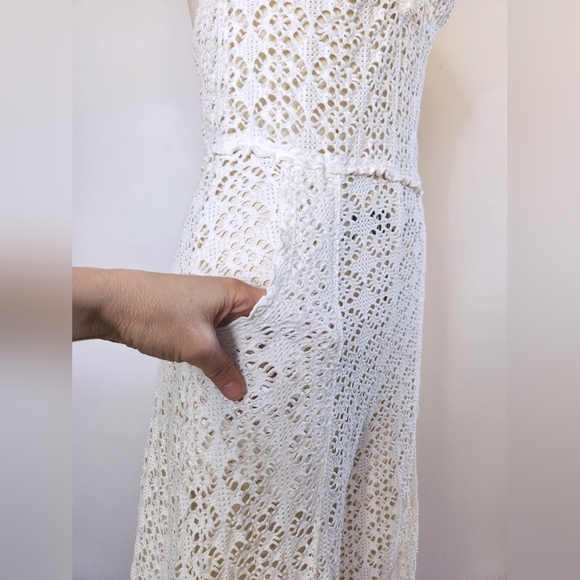 Free People Lace Ivory Jumpsuit Halter See Through Pockets Wide Legs w/ Slits S - Picture 4 of 15